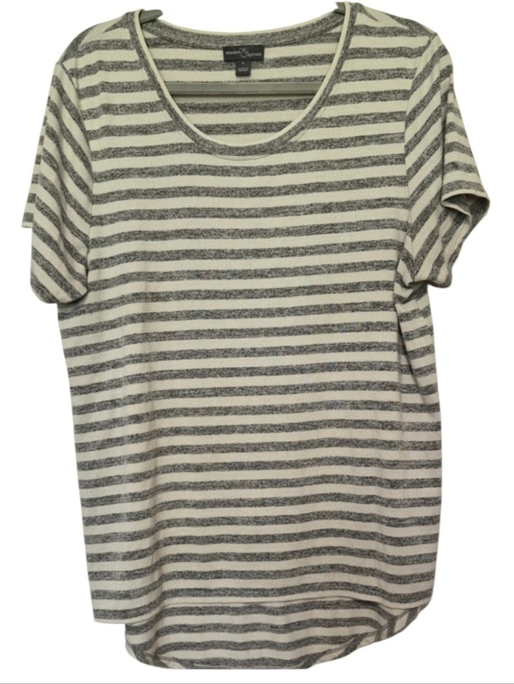 Market & Spruce Gray White Striped Lightweight Sweater Knit Top Size Large